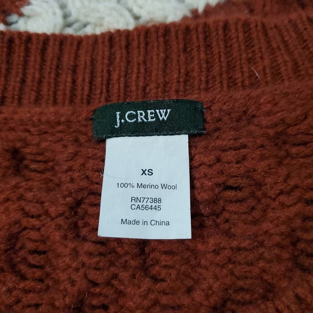 J. Crew 100% Merino Wool Striped Cable Knit Sweater Rust Orange White Women's XS - Picture 6 of 8